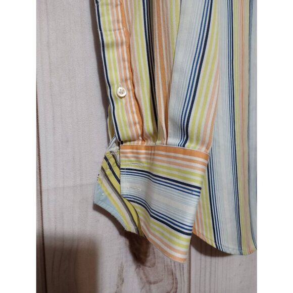 Thomas Dean Shirt Men's Large Yellow Orange Striped Long Sleeve Button Front - Picture 4 of 8
